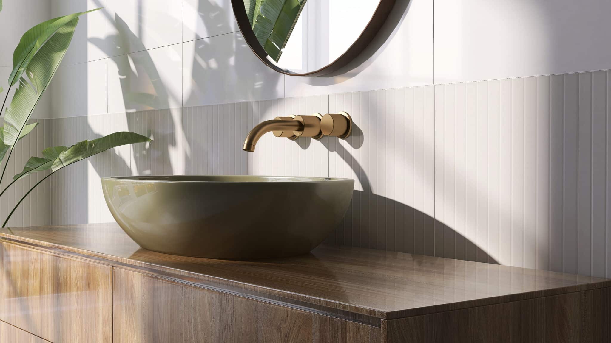 Nyt badeværelse med vask og spejl